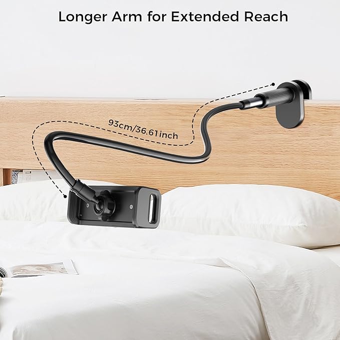 Kefotic Long Gooseneck Tablet Holder for Bed Works with Thick Case, eReader Stand Compatible with All Kindle Paperwhite Colorsoft Scrible, Desk Flexible Arm for iPad iPhone Fire HD Smartphones