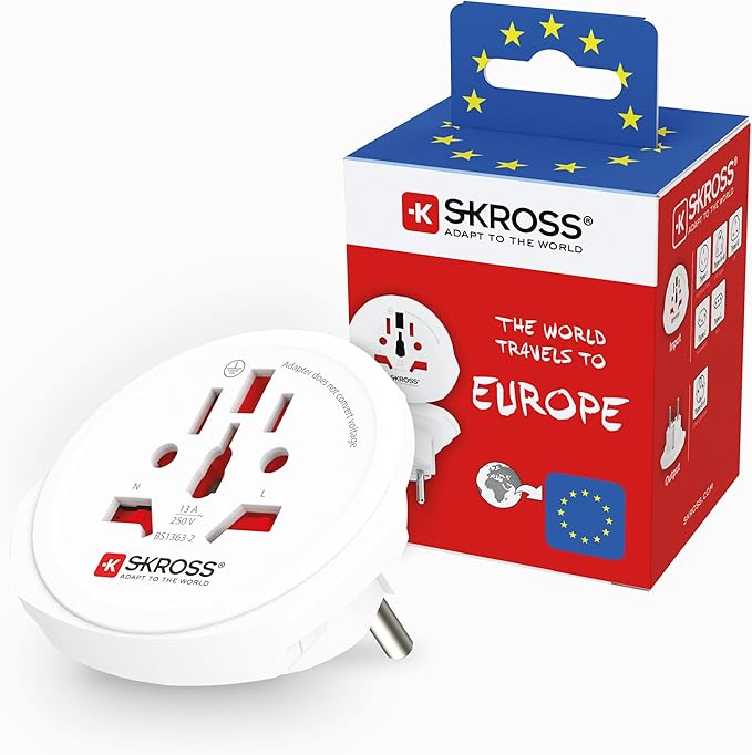Skross World to Europe Country Travel Adaptor, White