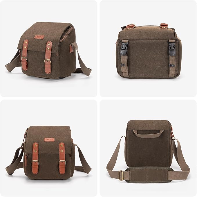 Cwatcun Small Camera Bag Compact Canvas Camera Messenger Bag, Digital Camera Shoulder Case, Travel Photography Bag for Canon, Nikon, Sony, Fuji DSLR/SLR/Mirrorless Cameras, Lens and Accessories