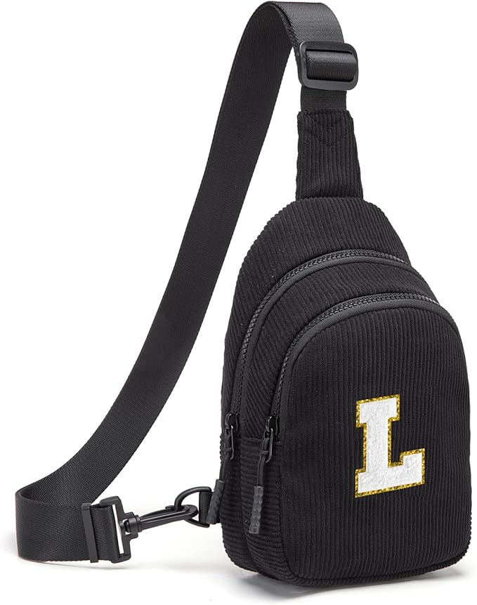Viverte Small Corduroy Sling Bag Initial Crossbody Bag Fanny Pack for Girls Personalized Birthday Gifts for Teen Girls Gifts