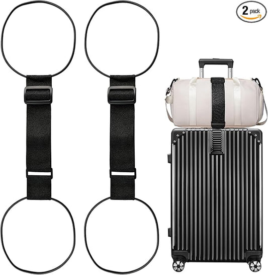 Luggage Straps 2 Pack Elastic Strap for Suitcases Adjustable Bungee Belt to Secure Carry on Travel Essentials for Multiple Bags Black