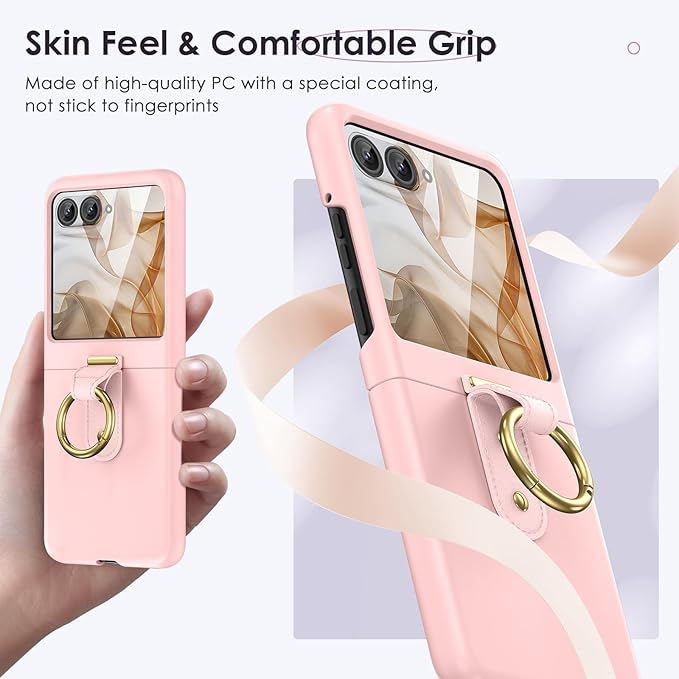 Maxdara for Moto Razr 2026/2025/2024 Case with Ring Holder [Not Fit Ultra or Plus], Motorola Razr 2024 Case with Screen Protector, Slim Case for Moto Razr 2026 & Razr 2025 (Pink)