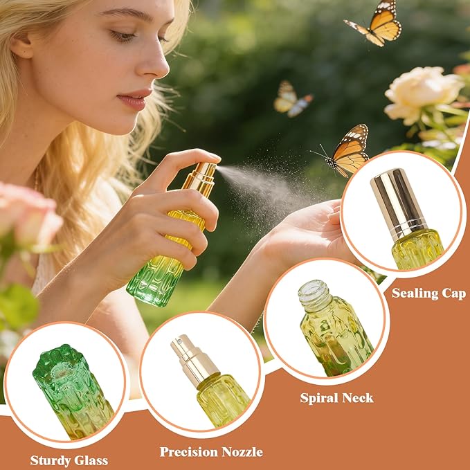 12Pcs 10ML Leak Proof Perfume Travel Bottles - Refillable Glass Atomizer with Transfer Tools, Portable Cologne Dispenser for Travel/Gym/Dates (Rainbow)