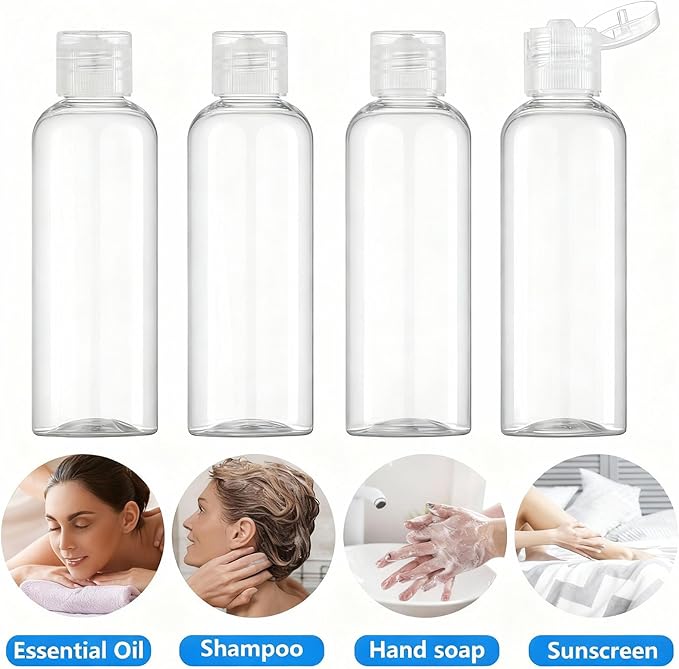 DTDNZKN 4 Pack 3.4 Oz (100ml) TSA Approved Travel Bottles for Toiletries, Leak Proof Plastic Travel Essentials Accessories with Labels