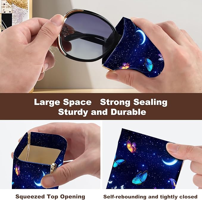 Anikathy 2Pcs Sunglass Eyeglass Glasses Case Soft PU Leather with Cleaning Cloth Cute Glasses Pouch Bag for Men Women Girs