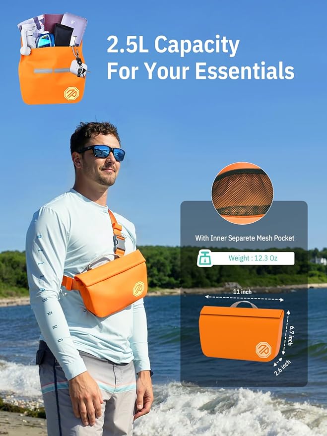 niphean IPX7 Waterproof Fanny Pack with Magnetic One-Hand Closure, Durable Waterproof Dry Bag, for Kayaking, Paddle Boarding, Beach Cruise Essentials, 2.5L Phone Pouch Dry Bags for Men Women