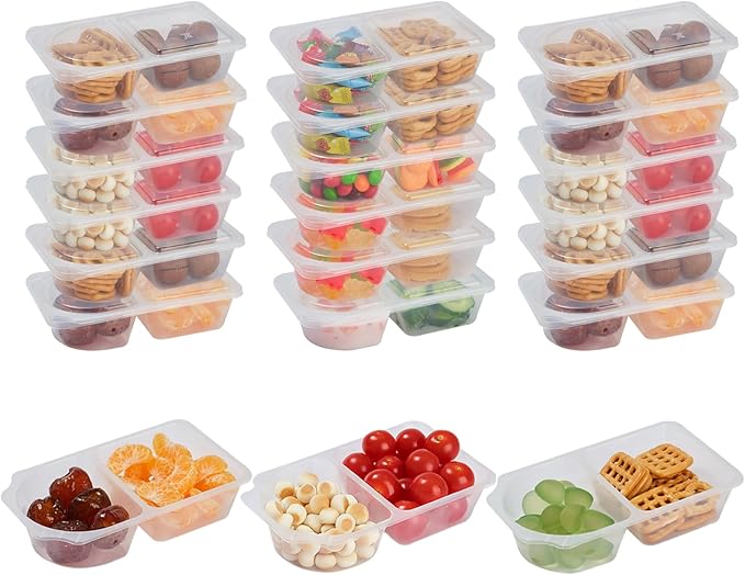 20 Pack 10 OZ Reusable Snack Containers with Lids,Disposable 2-Compartment Snack Pack Containers,Meal Prep Containers for Adults,Sauce Food Container Portion Control Containers for Travel Picnic Work