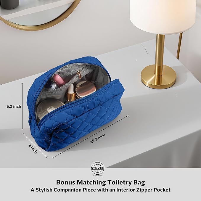 STOVER Women’s Convertible Garment Duffel Bag for Travel – 2-in-1 Carry-On Weekender/Overnight Tote - Wrinkle-Free Dresses, Suits & Clothes + Shoe Compartment & Bonus Toiletry Bag (Sapphire Blue)