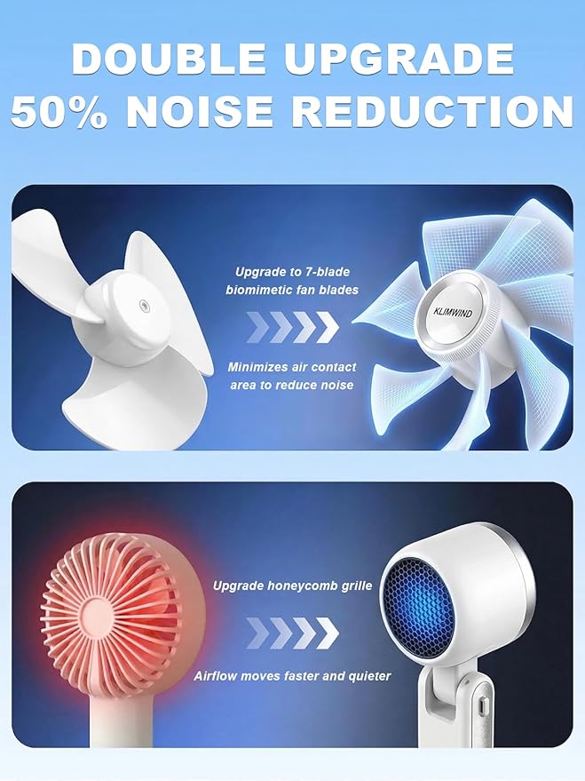 Portable Handheld Turbo Fan, 5 Gear Wind, Battery Operated, Up to 13 Working Hours Rechargeable Fan, 3 IN 1 Hand Fans with Air Turbo Tech Cooling Fan for for Travel, Beach, Outdoor - White