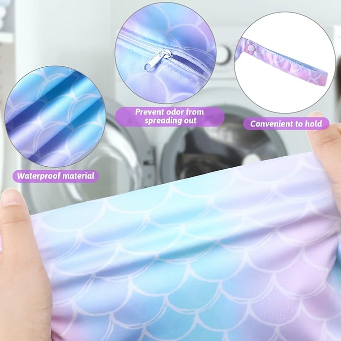 Shappy 2 Pack Large Travel Laundry Bags, Large Wet Dry Waterproof Dirty Clothes Bag for Suitcase, Swimsuit Beach Gym College Dorm Wet Bag(Mermaid Style)
