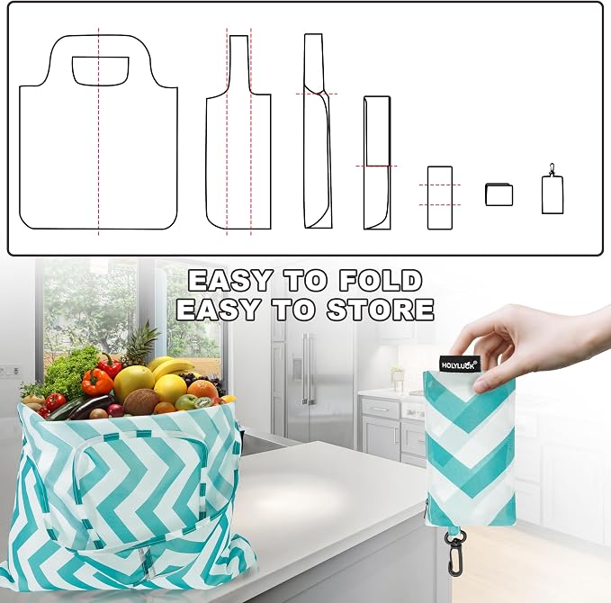 HOLYLUCK Reusable Grocery Bags,Heavy Duty Foldable Shopping Tote Bag (Standard, Green wave)