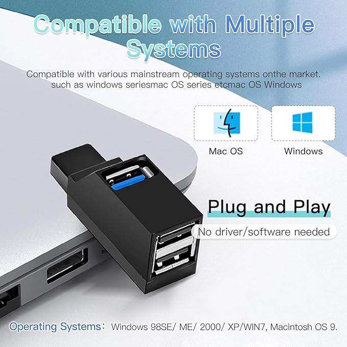 USB Hub,USB 3.0 3 Port,High Speed Car USB Splitter,Plug and Play for MacBook, Mac Pro/Mini, iMac, Surface Pro, XPS, Notebook PC, USB Flash Drives, Mobile HDD, USB Radiator, Scanner, Mobile