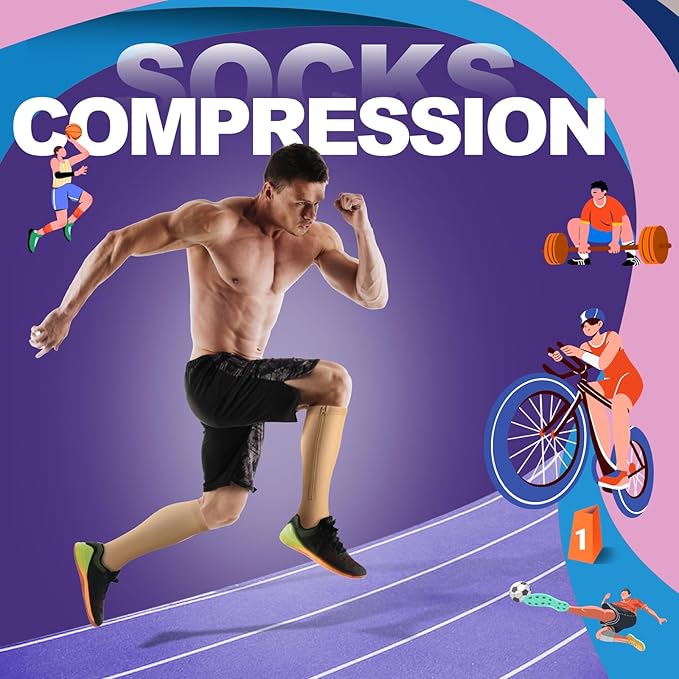 Zipper Compression Socks for Women & Men 2 Pairs，15-20mmhg Open Toe Compression Stockings for Nurse and Long Standing Crowd