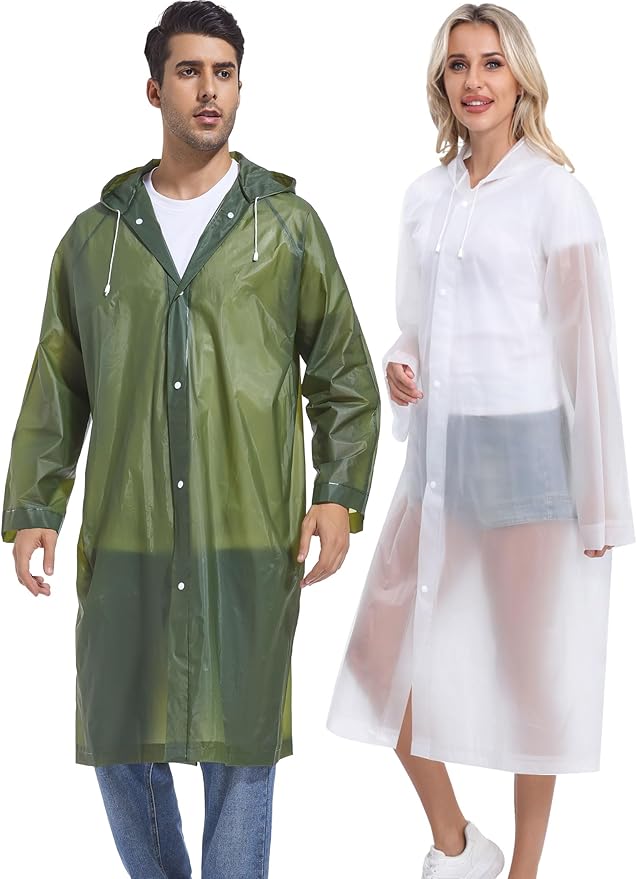 2PCS Rain Ponchos for Adults Reusable Rain Coats for Adults Rain Jackets Raincoats for Men Women