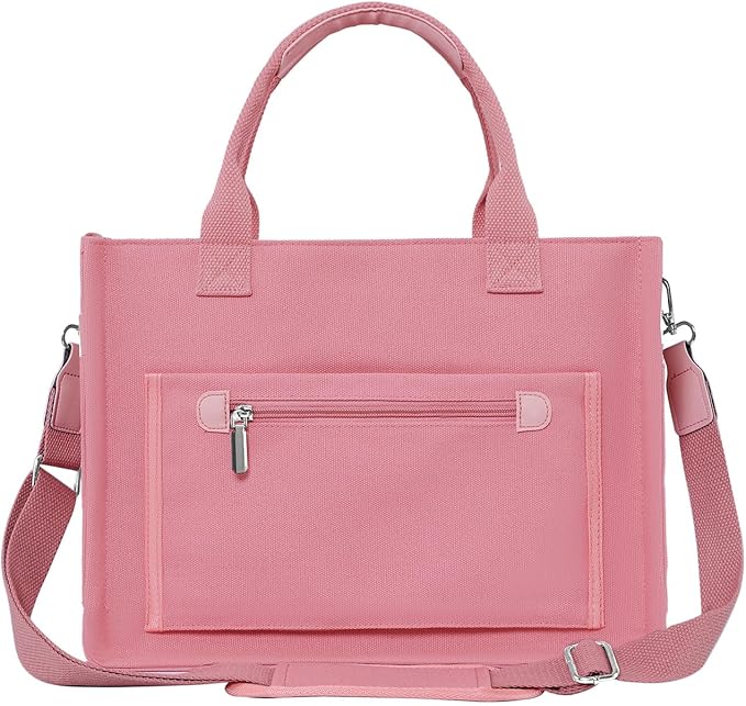 FIORETTO Womens Canvas Tote Bag Purse with Individual Compartment, Zipper Top, Reinforced Bottom & Luggage Sleeve