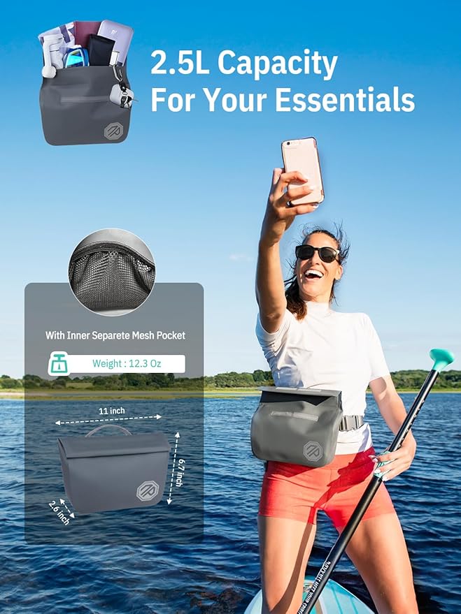 niphean IPX7 Waterproof Fanny Pack with Magnetic One-Hand Closure, Durable Waterproof Dry Bag, for Kayaking, Paddle Boarding, Beach Cruise Essentials, 2.5L Phone Pouch Dry Bags for Men Women