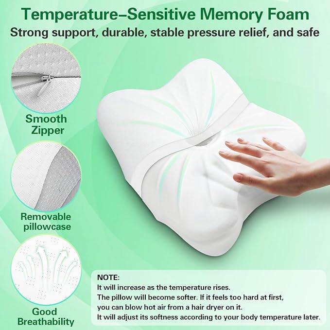 SAHEYER Memory Foam Camping Pillow, Travel Pillows for Sleeping, Cervical Neck Support Camping Gear Accessories - Small Pillow Travel Essentials for Sleep, Backpack, Hammock, 11.81x9.84x3.94 in, Gray