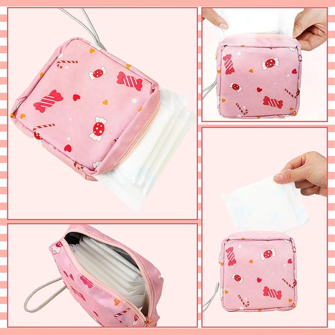 Paterr 12 Pcs Sanitary Napkin Storage Bag Set Including Portable Period Pouch Hand Wrist Strap Lanyard String Holder Tampons Holder Pouch First Period Gift for Purse Teen Girls (Chic Style)