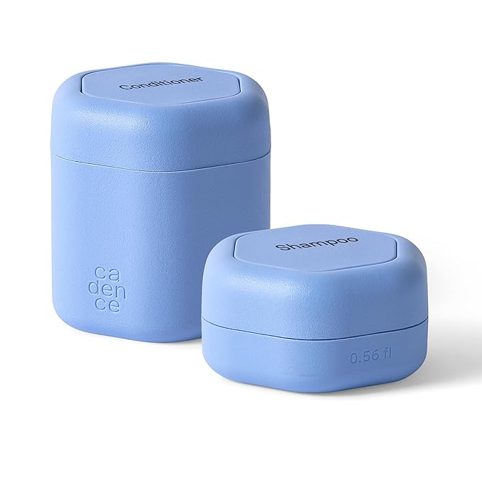 Cadence Travel Containers Basic Skincare Set - Magnetic Containers with Lids,Carry On Travel Essentials For Women/Men - 3 Small Capsules (0.56oz) - Cleanser, Moisturizer & Sun-Icon Labels - Pacific