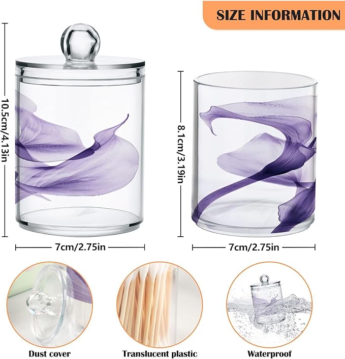 2 Pack Qtip Holder Organizer Dispenser Purple Calla Lily Flower Bathroom Storage Canister Cotton Ball Holder Container for Cotton Pads/Swabs/Floss