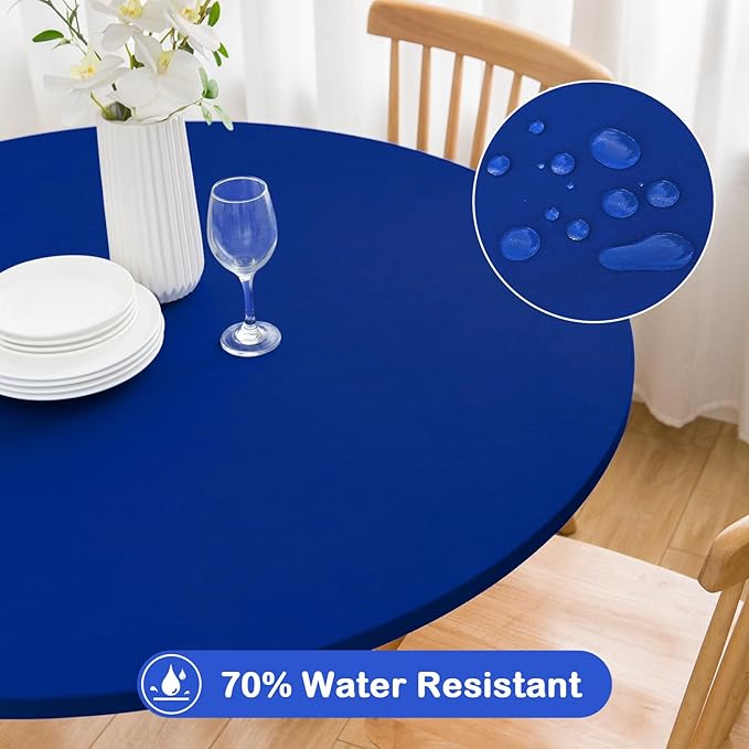 Wolkemer 2 Pack 5 Foot Blue Fitted Tablecloth 60 Inch Round Elastic Edges Table Cloth, Spandex Stretch Table Cover with Machine Washable Fabric for Wedding Party Picnic Dining Indoor Outdoor
