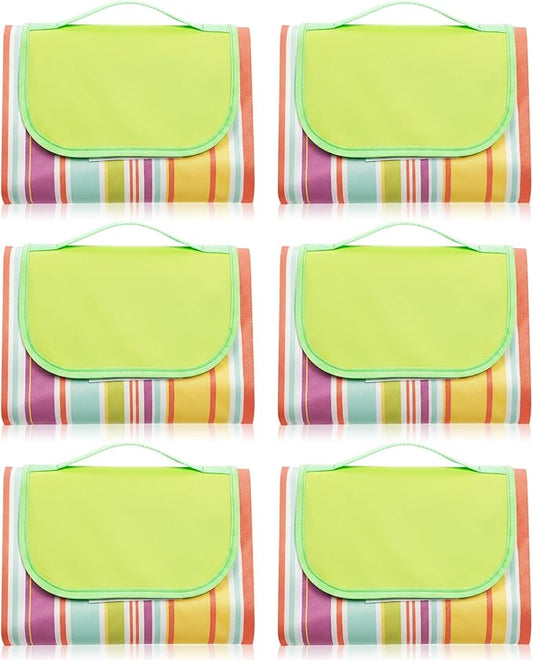 Shellwei 6 Pcs Beach Blankets Waterproof Sandproof Extra Large 80 x 60 Inch Outdoor Picnic Blankets Foldable Portable Beach Mat Tote Travel Supplies for Camping Park Grass(Rainbow Stripes)