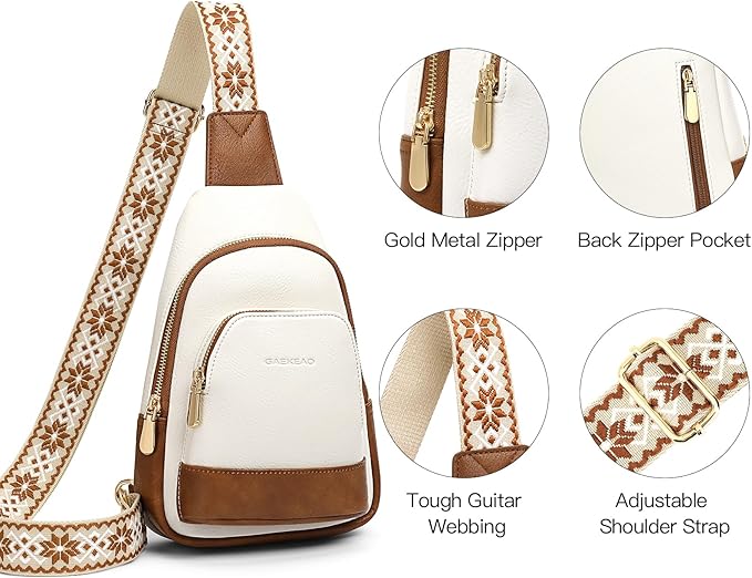 GAEKEAO Small Crossbody Sling Bag for Women Trendy Crossbody Purse Vegan Leather Fanny Packs Chest Bag Backpack