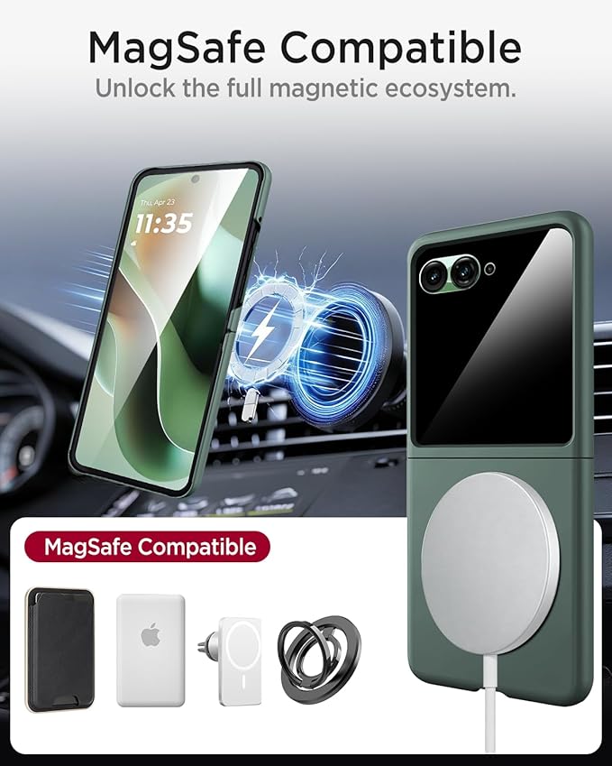Miimall Magnetic for Motorola Razr Ultra 2026 Case with Privacy Screen Protector,Moto Razr 2026 Case [Compatible with MagSafe][Military Grade Shockproof]Rugged Hard PC Grip Protective Thin Cover,Green