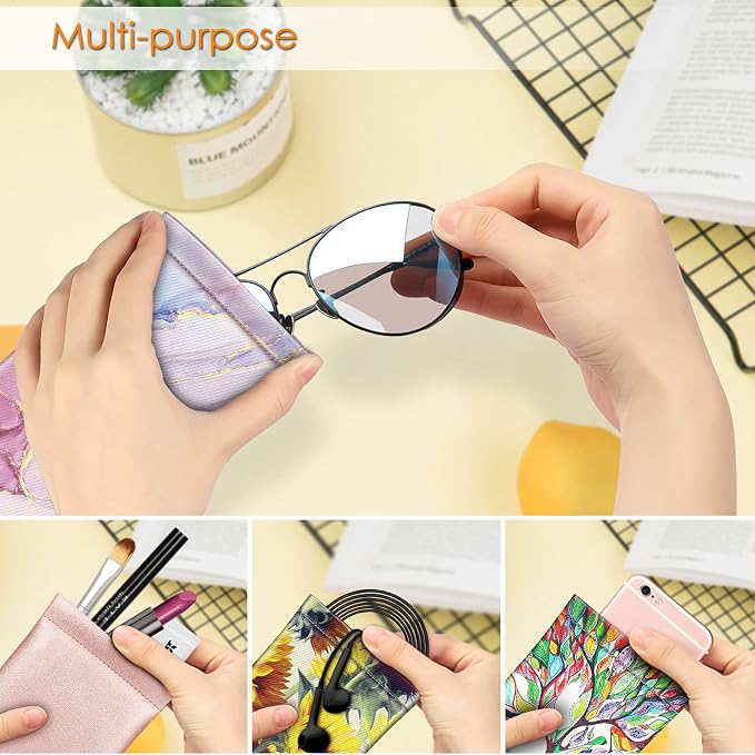 FINTIE Soft Eyeglasses Case with Cleaning Cloth, Portable Squeeze Top Vegan Leather Glasses Pouch, Sunglasses Eyewear Bag