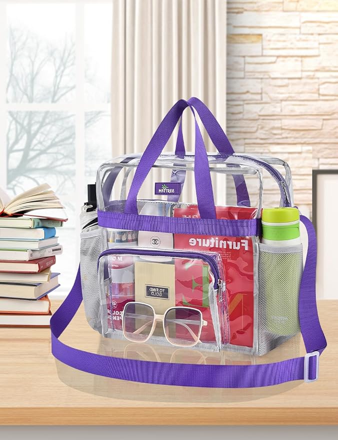 Bagenius Clear Tote Bag Stadium Approved, Game Day Satchel Bag with ‌Non-detachable Reinforced Strap for Concert, Work, Sport