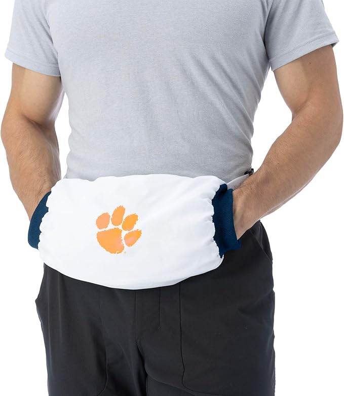 Northwest NCAA Clemson Tigers Hand Warmer with Adjustable Waist Strap, Officially Licensed Cold Weather Hand Muff for College Sports, Outdoor Sports, Insulated Pocket, Polyester, 7 x 15 in