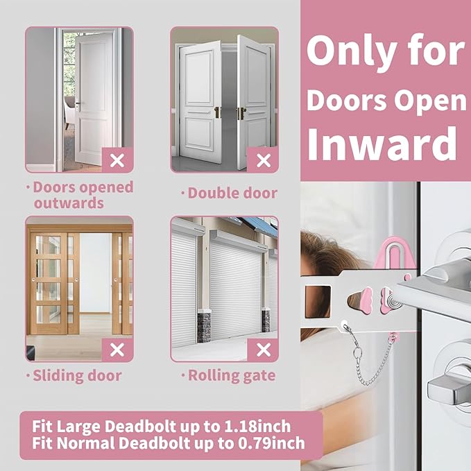 Portable Door Lock & Door Stop Alarm Set, Dual Protection Home Security Door Kit, Travel Hotel Door Lock Devices Pocket Self Defensey Tools for Traveling Hotel Home Apartment,Pink
