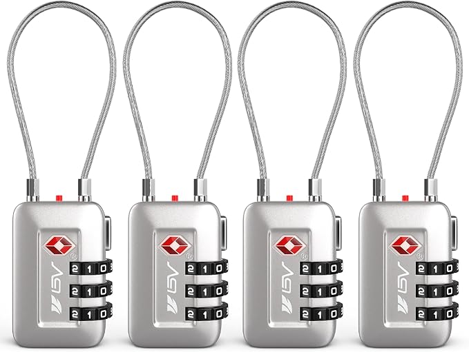 TSA Accepted Luggage Travel Lock, Set-Your-Own Combination Lock for School Gym Locker, Luggage Suitcase Baggage Locks, Filing Cabinets, Toolbox, Case (Silver, 4 Pack)
