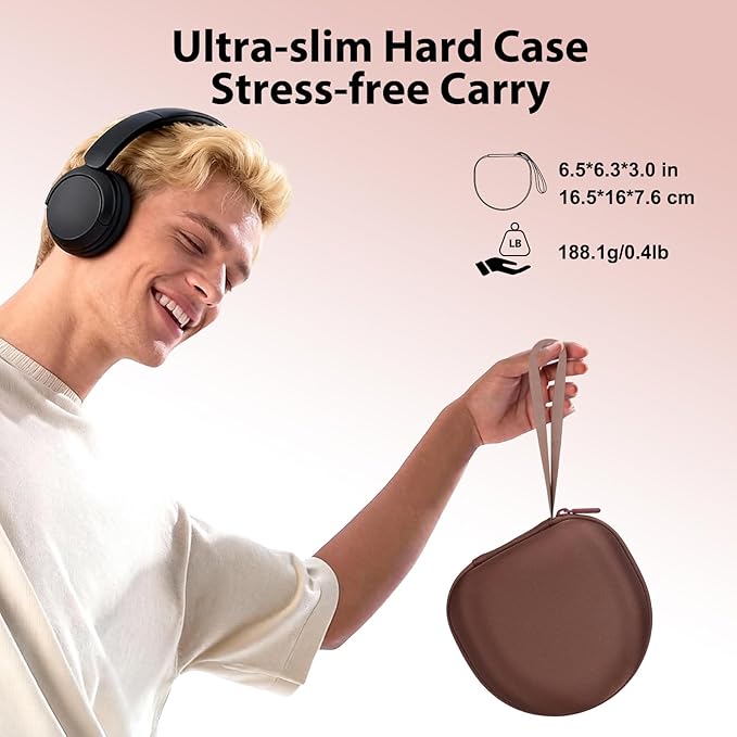 Headphone Headset Case for Beats Studio Pro Solo 4/JLab JBuds Lux ANC/JBL/TOZO/BERIBES/Picun/KVIDIO Noise Cancelling Over-Ear Foldable Headphone, Brown