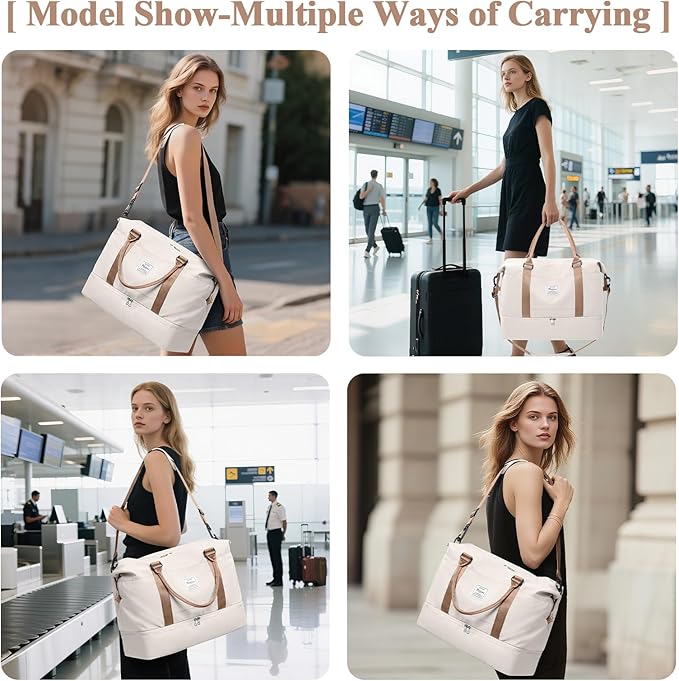 Travel Duffel Bag with Shoes Compartment, Overnight Weekender Bags for Women,Carry on Personal Item Bag，Extra Large