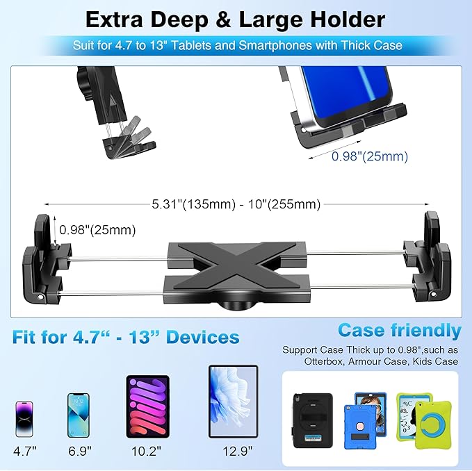 Cup Holder Car Tablet Mount for Truck, Ipad Cup Holder Car Mount with 15" Adjustable Arm Stand for Tablet iPhone 4.7-13in, iPad Pro Air Mini, Fire, iPhone 16 15, Galaxy S25 S24 Z Fold 6 5