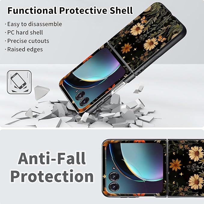 for Motorola Razr Plus 2025 Case,for Razor Plus 2025 Phone Case Cute Slim Hard PC Ultra-Thin Anti-Scratches Shockproof Protective Cover,Plant Floral Moon