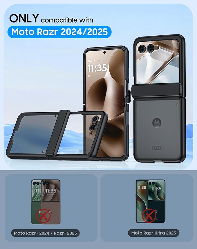 for Motorola Razr 2025 Case/Razr 2024 Case with Hinge Protection, Screen Protector, Ultra-Thin Skin Feel Translucent Frosted, Shockproof Cover for Razr 2025/2024-Black (NOT for Plus/Ultra)