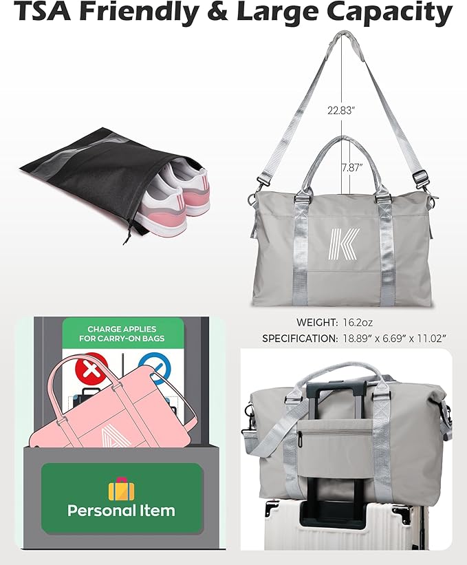 Purse for Teen Girls, Initial Travel Duffel Bag, Sports Bag, Personalized Weekender Bag with Shoulder Strap, Monogram Overnight Bag, Gift for Friend Sister Gifts for Girls (Letter Q)