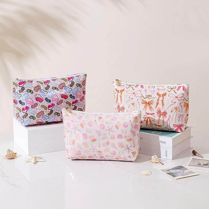 Large PVC Waterproof Sea Shell Makeup Bag,Clear Coated Cosmetic Bags,Easy to Clean,Travel Organizer Zipper Pouch Beach Vacation Essentials for Women Girls(05Shell)
