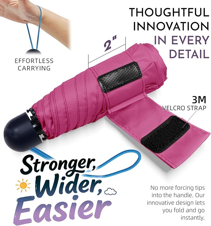 Mini Travel Umbrella for Rain - 43" Large Coverage Small Compact Umbrella, Reinforced Strong Frame, Lightweight Portable Parasol with UPF 100+ UV Protection, Gifts for Adults, Seniors & Students