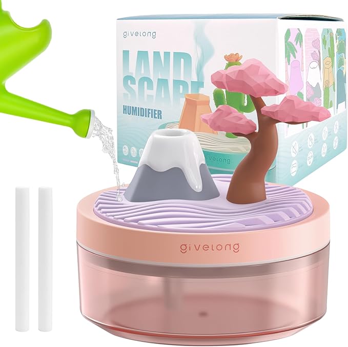 PRATIQUE Mini Portable Desktop Humidifiers for Bedroom,Small Humidifier with Cherry Tree,Quiet,Cool Mist, Auto Off,7 Colors Night Light,320ml Air Humidifier Home Office Travel(PINK) (PINK)