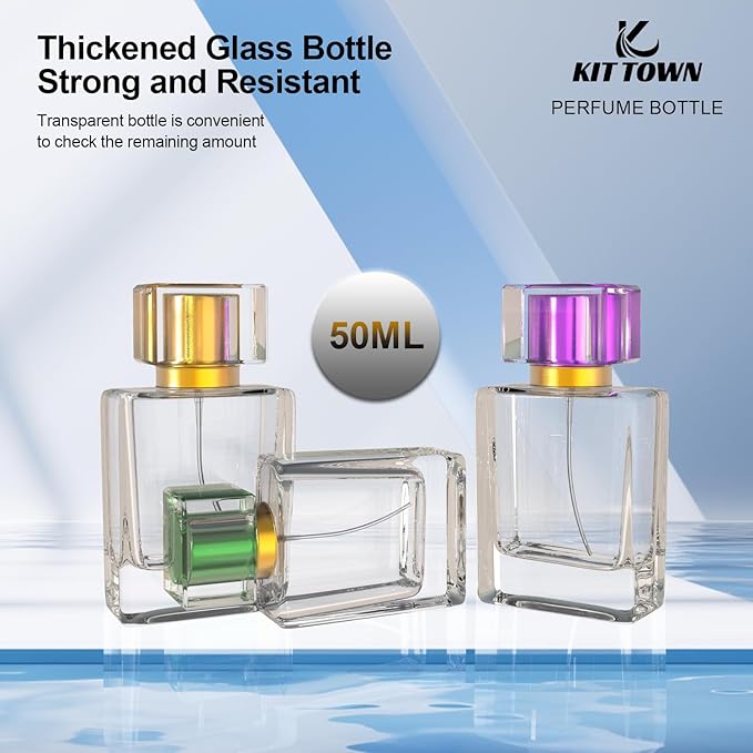 6 Pack Refillable Perfume Atomizer 50ml 1.7oz Large Perfume Bottle for Essential Oils, Perfumes,Empty Clear Glass Mist Spray Bottle for Traveling and Outgoing
