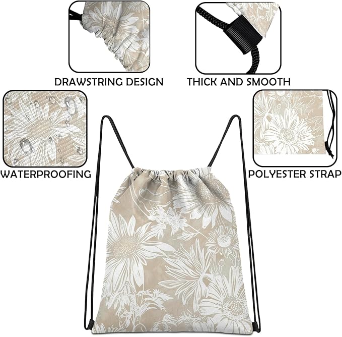 Drawstring Backpack Draw String Sports Bags for Gym Travel Beach Waterproof Cute Sackpack Men Women (13"×17")-Golden Sunflower