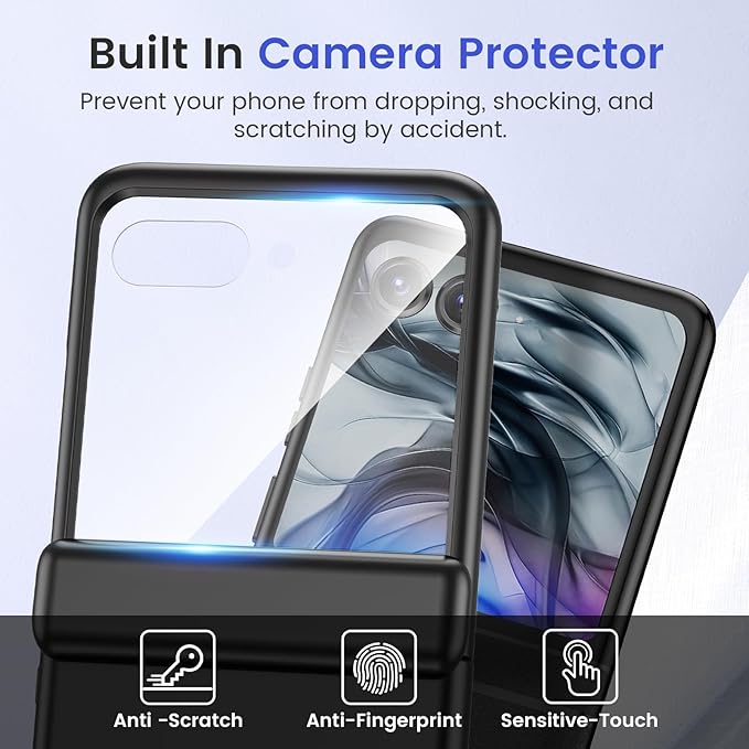 VEGO for Motorola Razr 2024/2025/2026 Case with Built-in Screen Protector[Hinge Protection][Anti-Scratch][Not Fit Razr Plus] Full Body Drop Protection Case for Moto Razr 2024/2025/2026-Spray Black