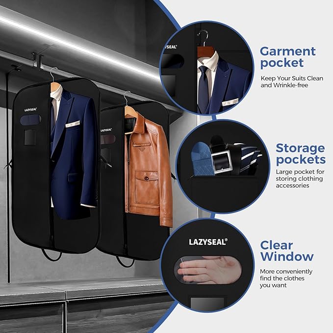 Garment Bag for Closet Storage and Travel 43-Inch Waterproof Dustproof Suit Luggage Bag Unisex Clothes Bag Durable 600D Oxford Fabric 2-in-1 Hanging Suit case Coat Bag for Man, Woman