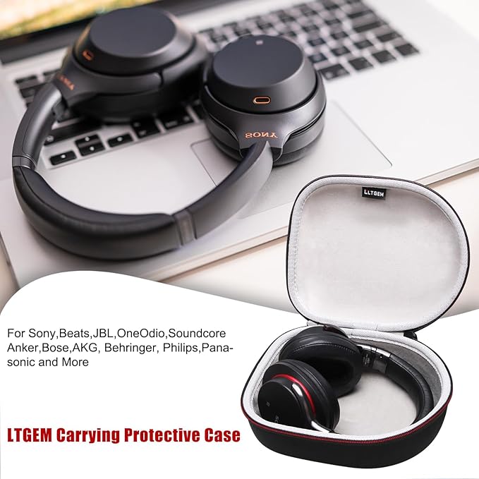 Headphone Headset Case Compatible with Audio-Technica ATH-M20x/JBL/Raycon/Soundcore Anker/Sony/Beats/JLab/TOZO/Logitech/BERIBES/KVIDIO Headphones, Large Headphone Case Hard Shell(Purple+Black)