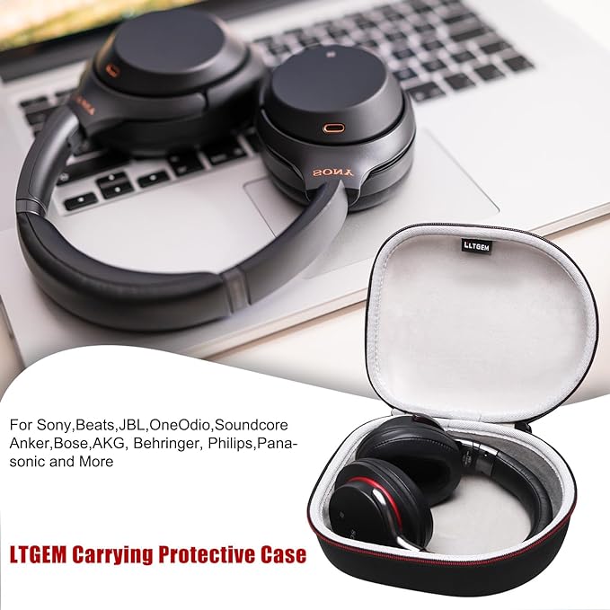 Headphone Headset Case Compatible with Audio-Technica ATH-M20x/JBL/Raycon/Soundcore Anker/Sony/Beats/JLab/TOZO/Logitech/BERIBES/KVIDIO Headphones, Large Headphone Case Hard Shell(Rose Gold)