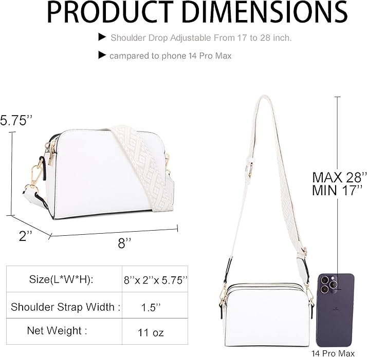 EVVE Crossbody Bags for Women Trendy Triple Zip Small Crossbody Camera Bag Purse with Wide Guitar Strap