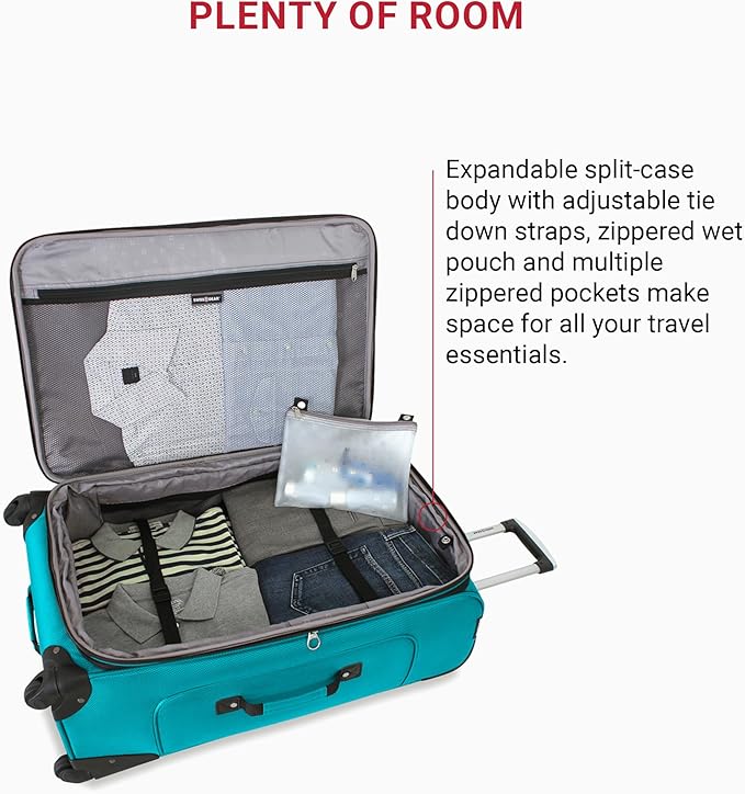 SWISSGEAR Sion Softside Expandable Spinner Luggage Durable Lightweight Travel Suitcase, Teal, Checked-Large